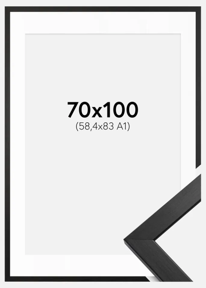 Ramme Stilren Sort 70x100 cm - Passepartout Hvid 59,4x84 cm