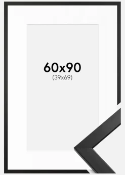 Ramme Stilren Sort 60x90 cm - Passepartout Hvid 40x70 cm