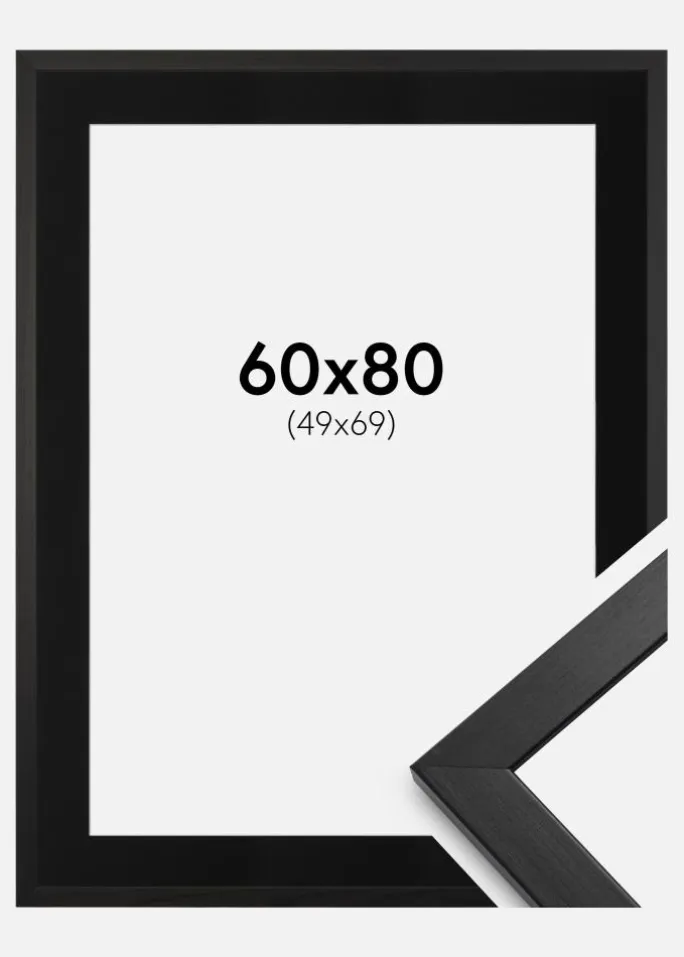 Ramme Stilren Sort 60x80 cm - Passepartout Sort 50x70 cm