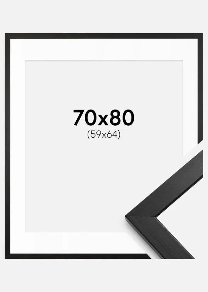 Ramme Stilren Sort 70x80 cm - Passepartout Hvid 60x65 cm