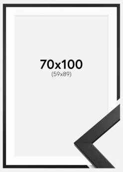 Ramme Stilren Sort 70x100 cm - Passepartout Hvid 60x90 cm
