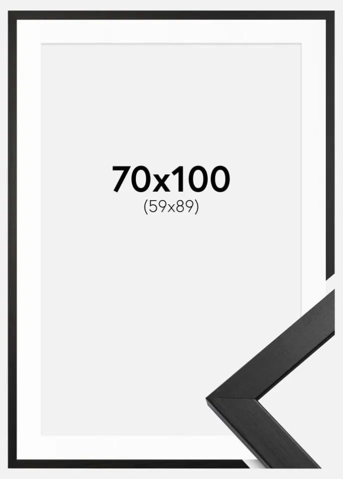Ramme Stilren Sort 70x100 cm - Passepartout Hvid 60x90 cm