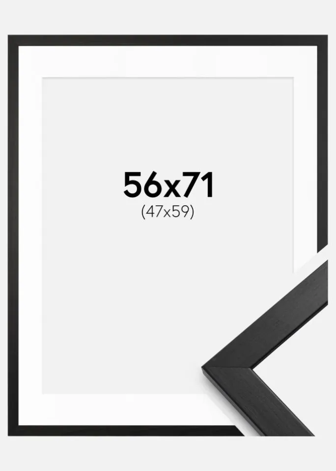 Ramme Stilren Sort 56x71 cm - Passepartout Hvid 48x60 cm