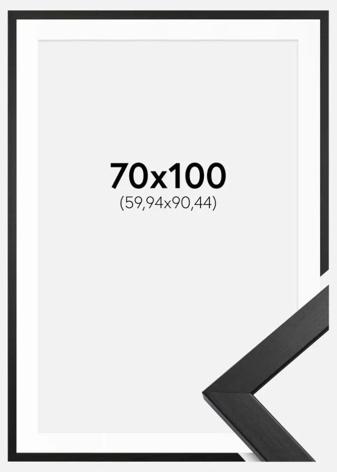 Ramme Stilren Sort 70x100 cm - Passepartout Hvid 24x36 inches