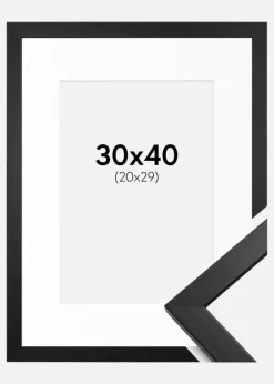 Ramme Stilren Sort 30x40 cm - Passepartout Hvid 21x30 cm