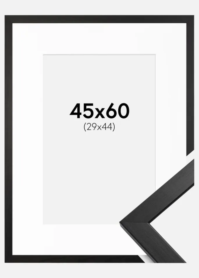 Ramme Stilren Sort 45x60 cm - Passepartout Hvid 30x45 cm
