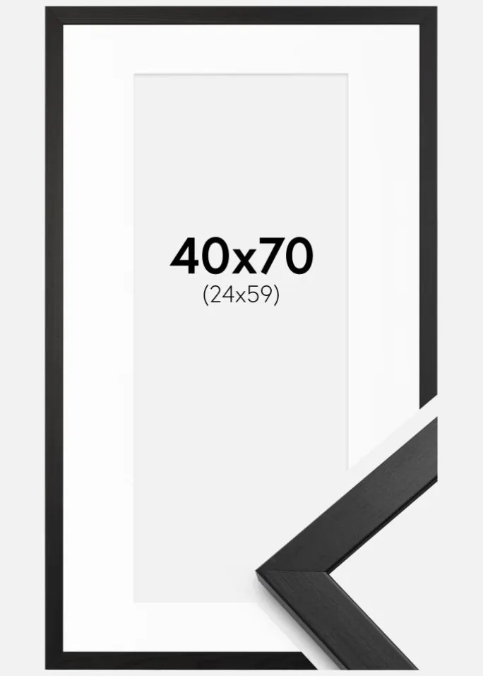 Ramme Stilren Sort 40x70 cm - Passepartout Hvid 25x60 cm