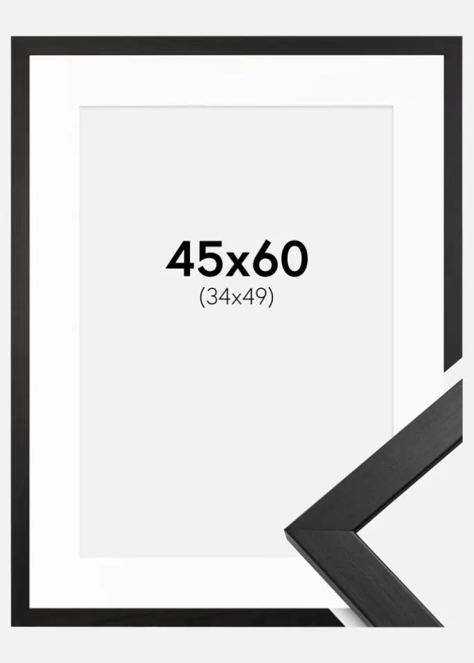 Ramme Stilren Sort 45x60 cm - Passepartout Hvid 35x50 cm
