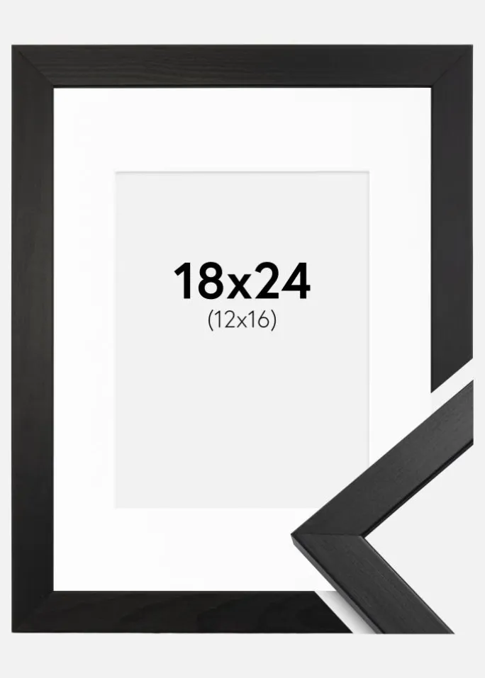 Ramme Stilren Sort 18x24 cm - Passepartout Hvid 13x17 cm