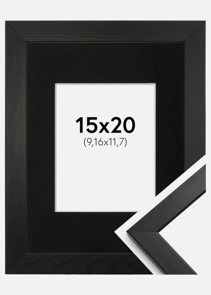 Ramme Stilren Sort 15x20 cm - Passepartout Sort 4x5 inches