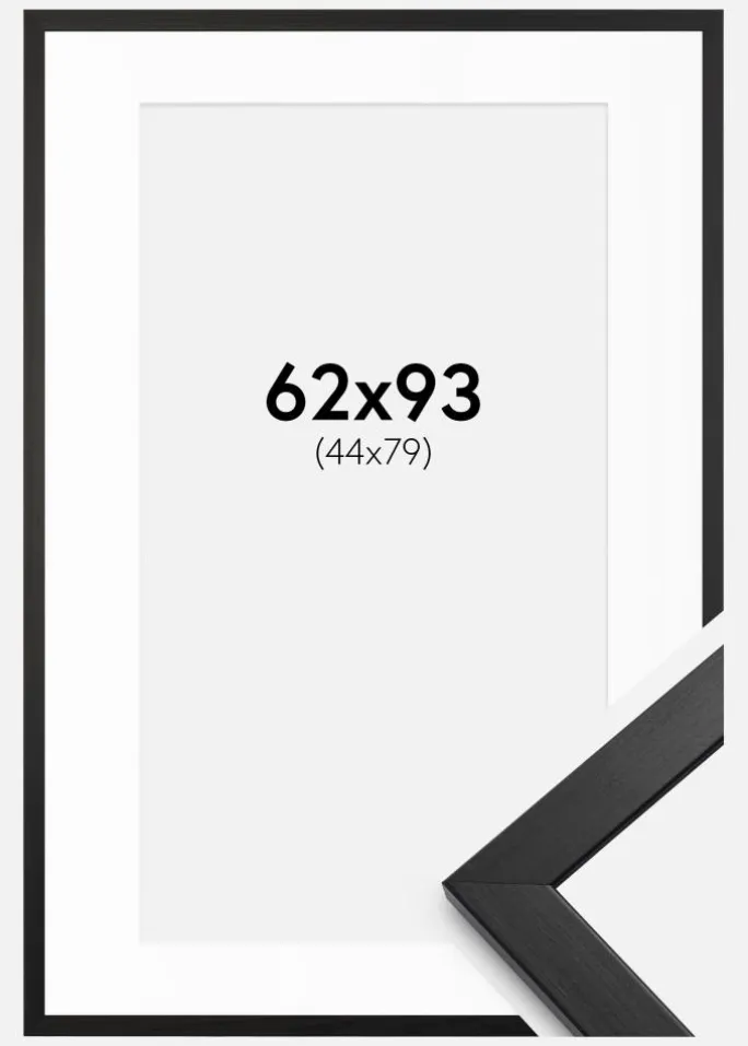 Ramme Stilren Sort 62x93 cm - Passepartout Hvid 45x80 cm