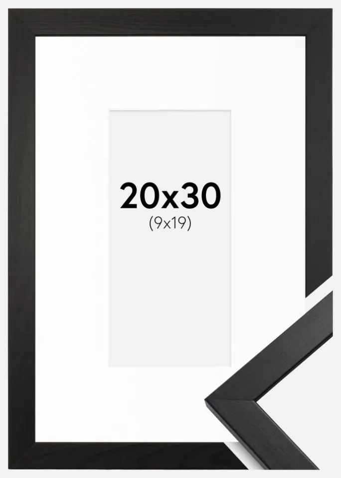 Ramme Stilren Sort 20x30 cm - Passepartout Hvid 10x20 cm