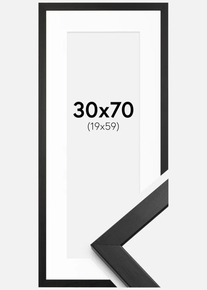 Ramme Stilren Sort 30x70 cm - Passepartout Hvid 20x60 cm