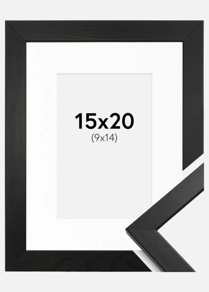 Ramme Stilren Sort 15x20 cm - Passepartout Hvid 10x15 cm