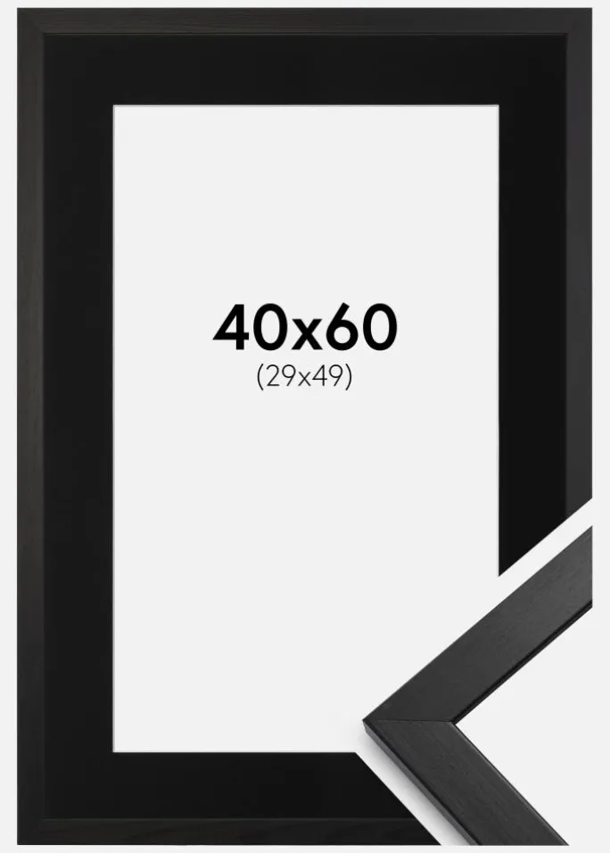 Ramme Stilren Sort 40x60 cm - Passepartout Sort 30x50 cm