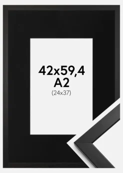 Ramme Stilren Sort 42x59,4 cm - Passepartout Sort 25x38 cm