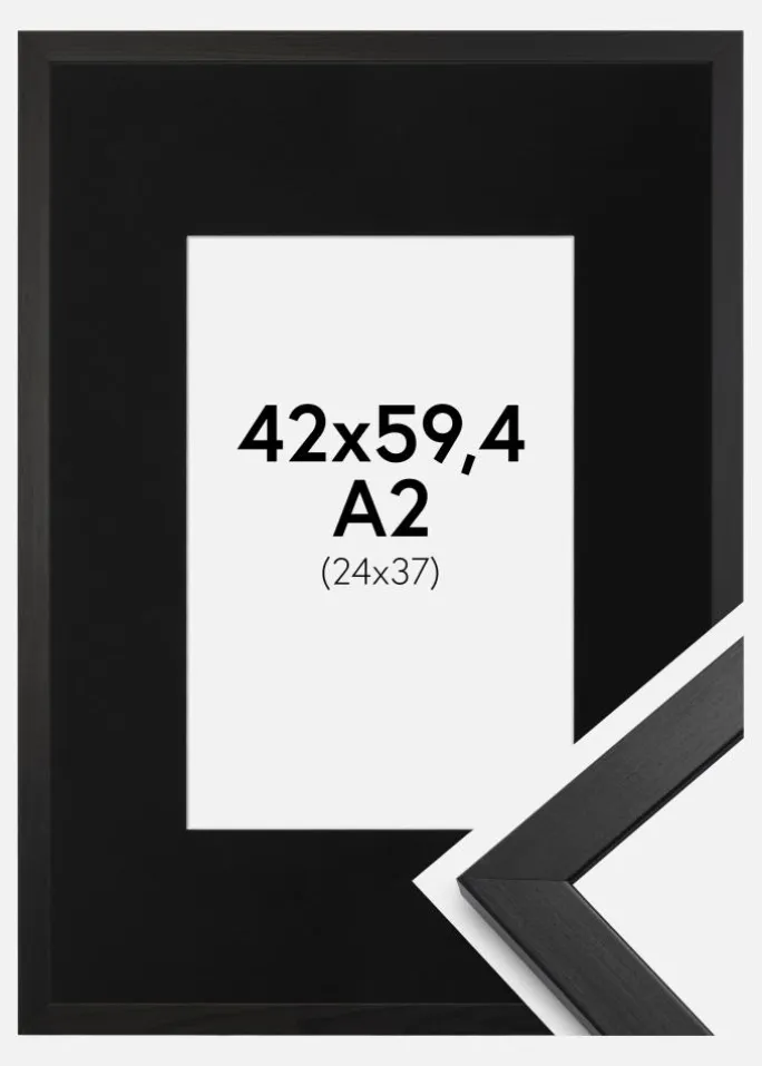 Ramme Stilren Sort 42x59,4 cm - Passepartout Sort 25x38 cm