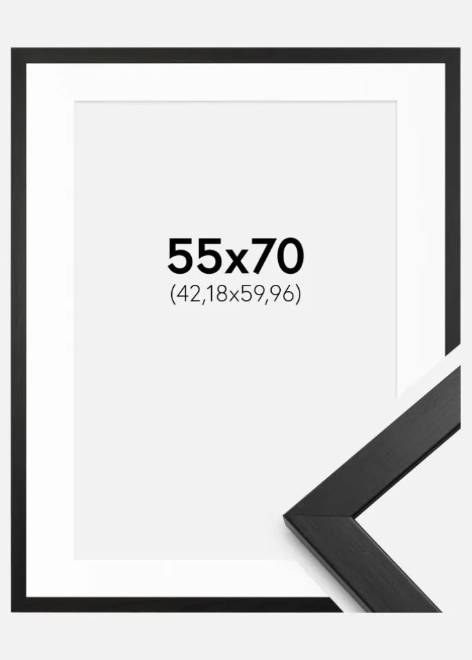 Ramme Stilren Sort 55x70 cm - Passepartout Hvid 17x24 inches