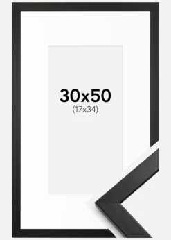 Ramme Stilren Sort 30x50 cm - Passepartout Hvid 18x35 cm