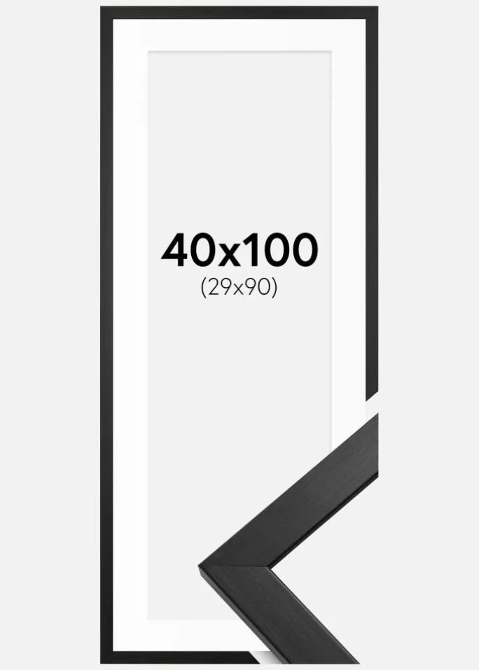 Ramme Stilren Sort 40x100 cm - Passepartout Hvid 30x91 cm