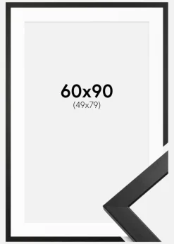 Ramme Stilren Sort 60x90 cm - Passepartout Hvid 50x80 cm