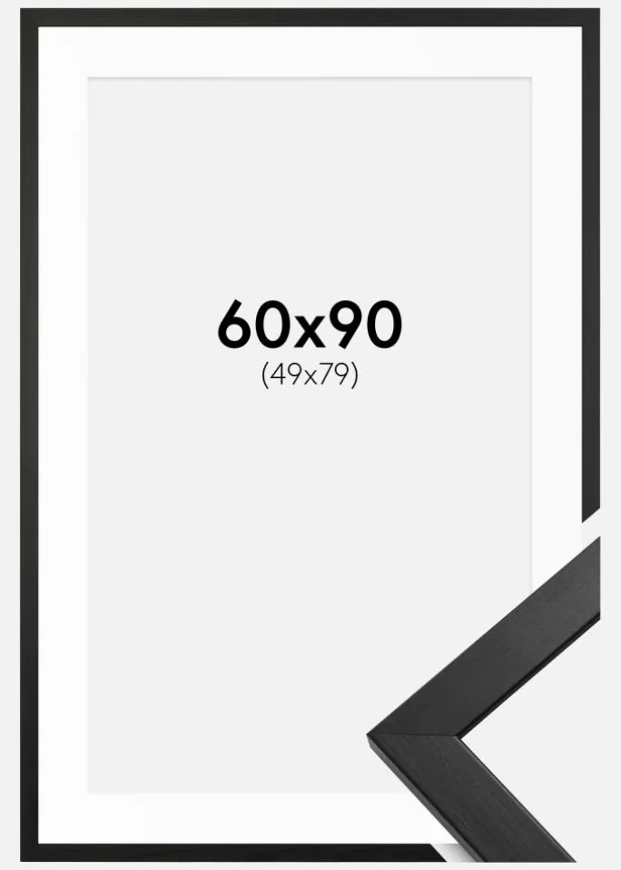 Ramme Stilren Sort 60x90 cm - Passepartout Hvid 50x80 cm