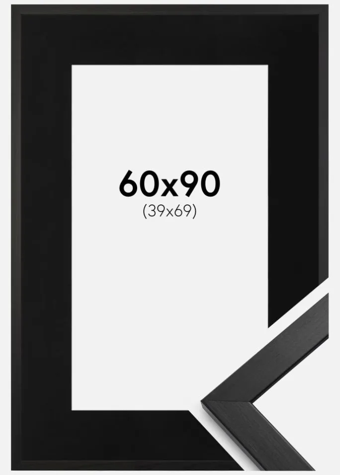 Ramme Stilren Sort 60x90 cm - Passepartout Sort 40x70 cm