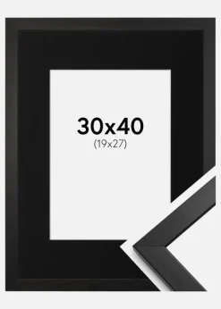 Ramme Stilren Sort 30x40 cm - Passepartout Sort 20x28 cm
