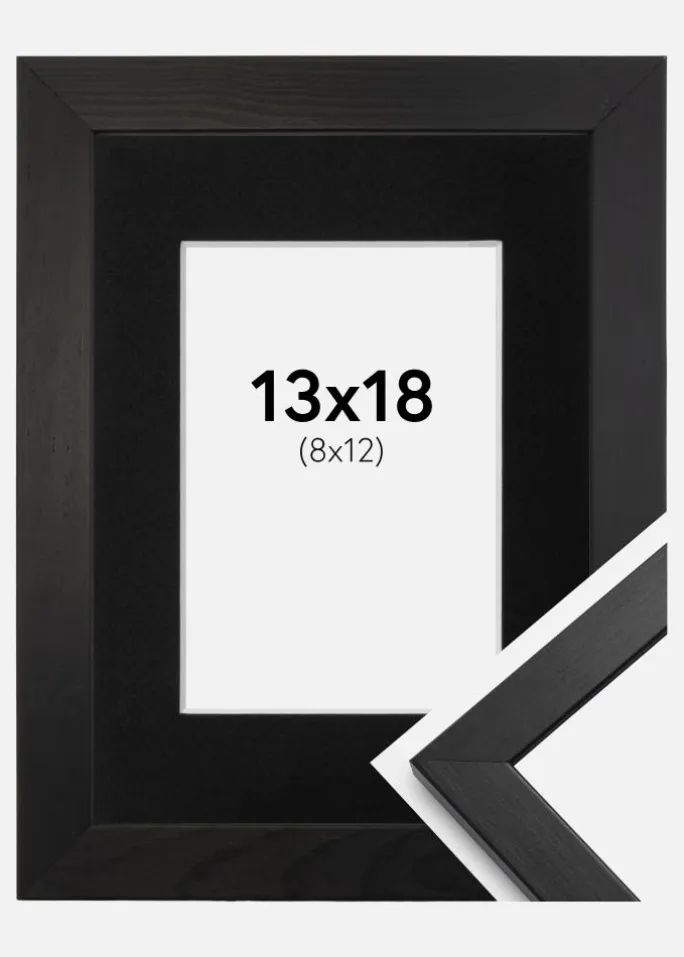 Ramme Stilren Sort 13x18 cm - Passepartout Sort 9x13 cm