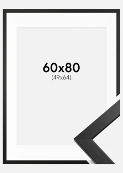 Ramme Stilren Sort 60x80 cm - Passepartout Hvid 50x65 cm