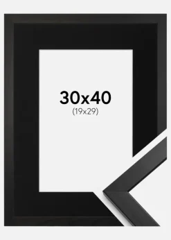 Ramme Stilren Sort 30x40 cm - Passepartout Sort 20x30 cm