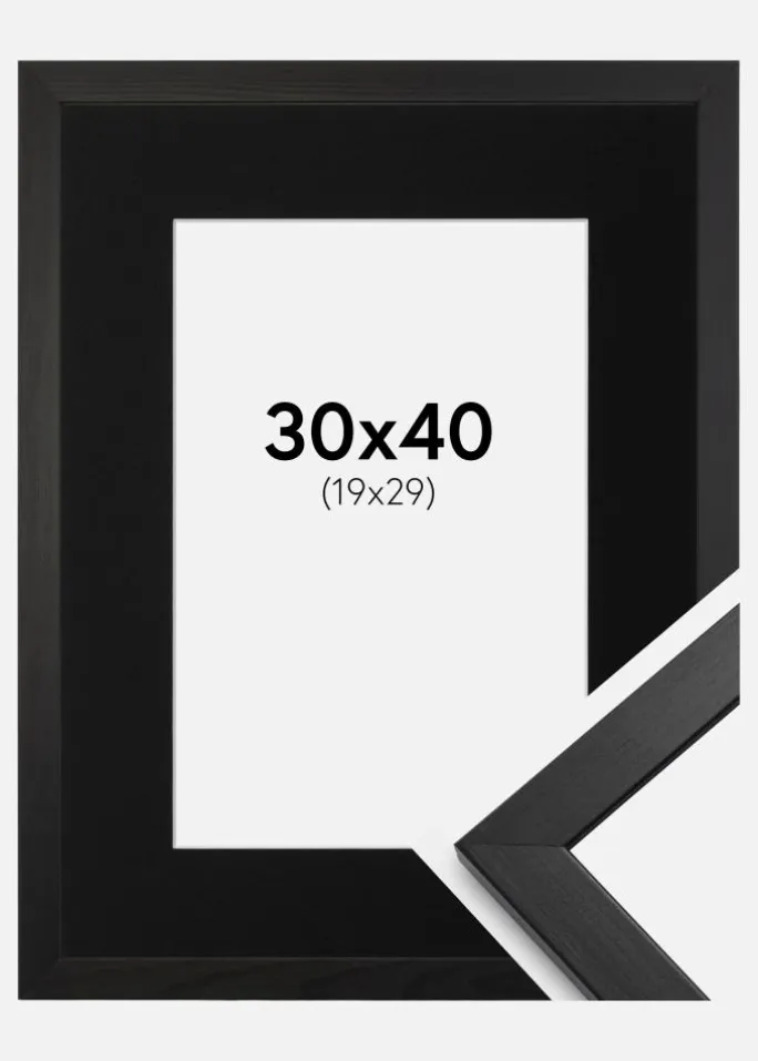 Ramme Stilren Sort 30x40 cm - Passepartout Sort 20x30 cm