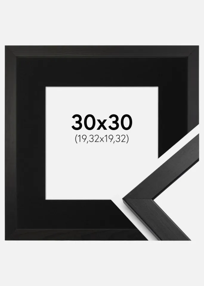 Ramme Stilren Sort 30x30 cm - Passepartout Sort 8x8 inches