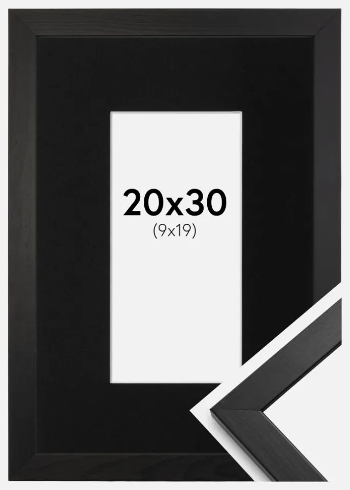 Ramme Stilren Sort 20x30 cm - Passepartout Sort 10x20 cm