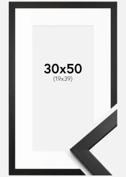 Ramme Stilren Sort 30x50 cm - Passepartout Hvid 20x40 cm
