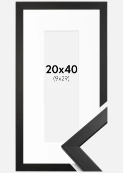 Ramme Stilren Sort 20x40 cm - Passepartout Hvid 10x30 cm