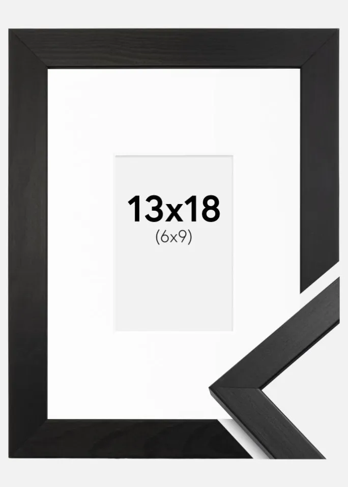 Ramme Stilren Sort 13x18 cm - Passepartout Hvid 7x10 cm
