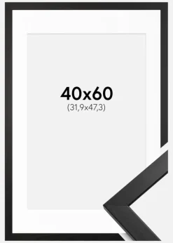 Ramme Stilren Sort 40x60 cm - Passepartout Hvid 32,9x48,3 cm
