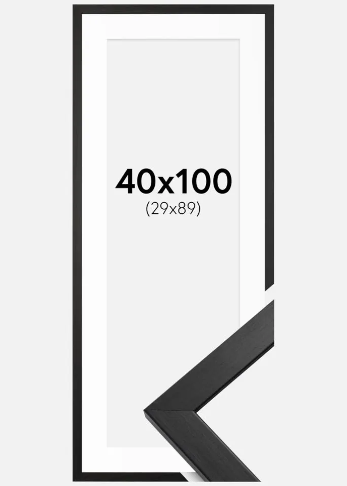 Ramme Stilren Sort 40x100 cm - Passepartout Hvid 30x90 cm