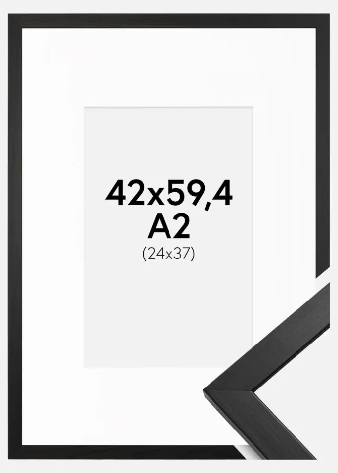 Ramme Stilren Sort 42x59,4 cm - Passepartout Hvid 25x38 cm