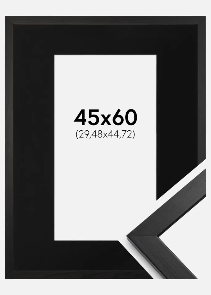 Ramme Stilren Sort 45x60 cm - Passepartout Sort 12x18 inches