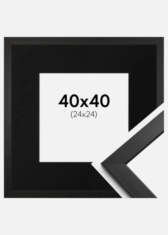 Ramme Stilren Sort 40x40 cm - Passepartout Sort 25x25 cm