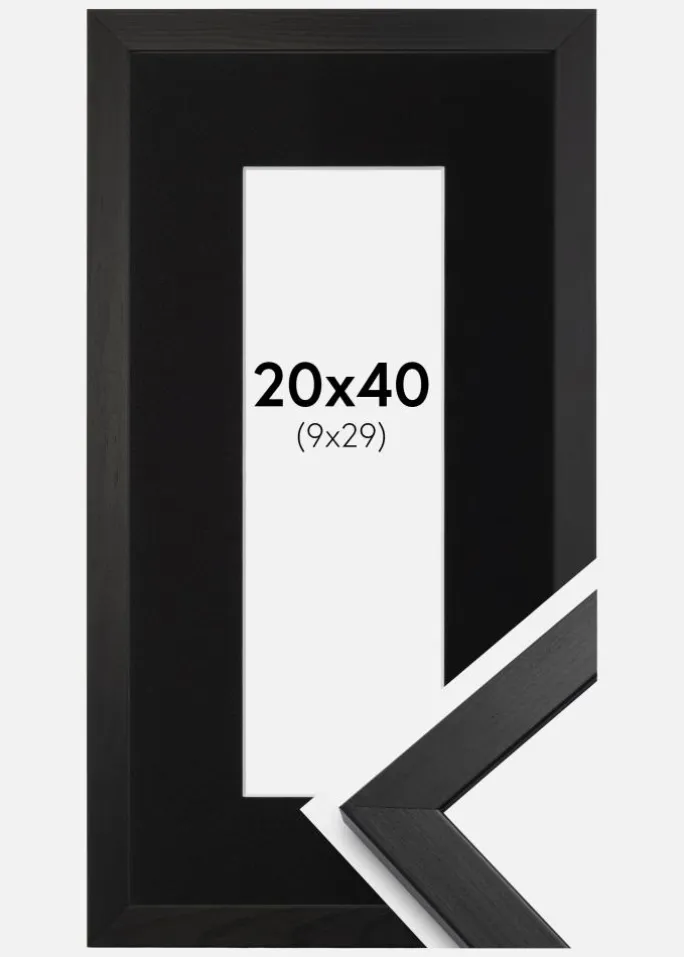 Ramme Stilren Sort 20x40 cm - Passepartout Sort 10x30 cm