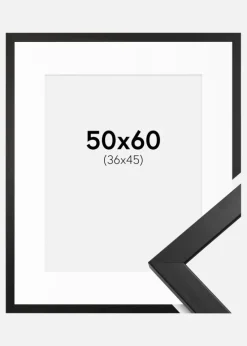 Ramme Stilren Sort 50x60 cm - Passepartout Hvid 37x46 cm