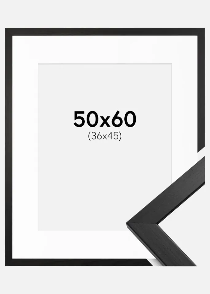 Ramme Stilren Sort 50x60 cm - Passepartout Hvid 37x46 cm