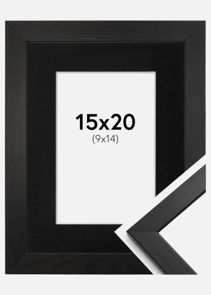 Ramme Stilren Sort 15x20 cm - Passepartout Sort 10x15 cm