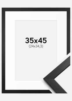 Ramme Stilren Sort 35x45 cm - Passepartout Hvid B4 250x353 mm