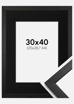Ramme Stilren Sort 30x40 cm - Passepartout Sort 21x29,7 cm