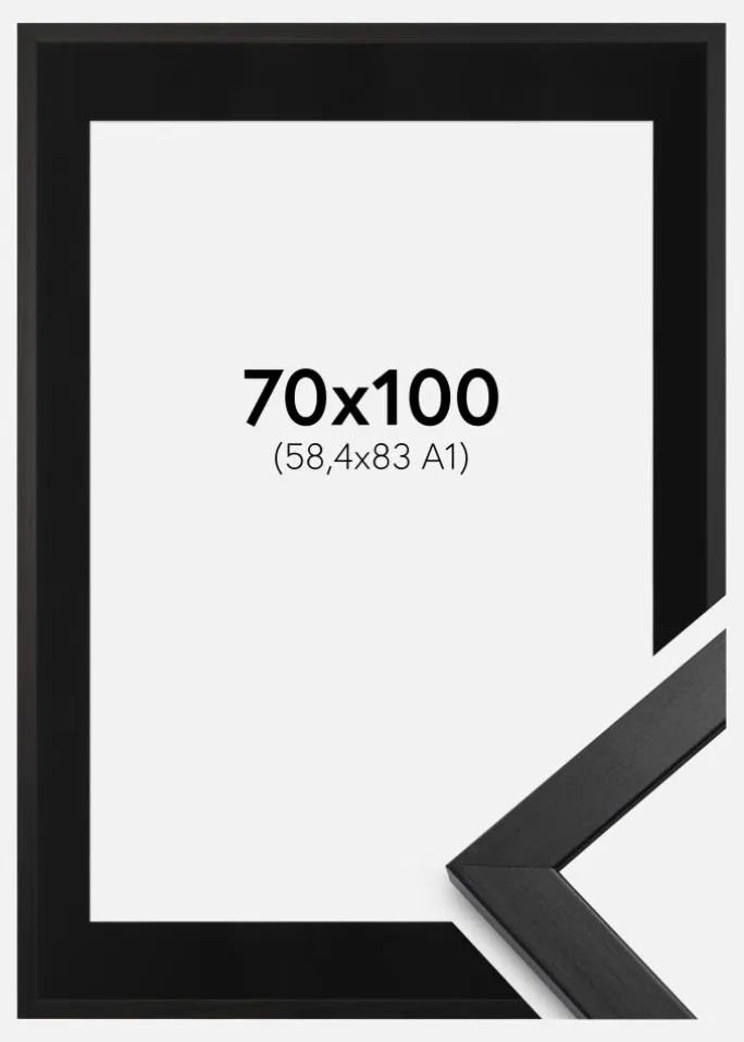 Ramme Stilren Sort 70x100 cm - Passepartout Sort 59,4x84 cm