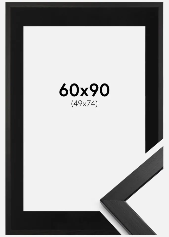 Ramme Stilren Sort 60x90 cm - Passepartout Sort 50x75 cm